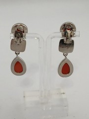 VINTAGE Silver tone red white lucite necklace CORDINATED clip earrings set
