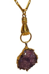 Designer John Wind Maximal Art Hand Door Knocker Amethyst Geode Long Necklace