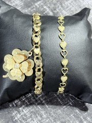 VINTAGE 14K GOLD LOT OF 2 HEART LINK BRACELETS 14.7 GRAMS WEARABLE BOTH MARKED