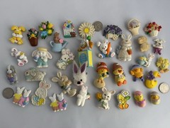 Vintage Jewelry Lot Hallmark Pin Etc 35 Bunny Rabbit Chicks Flowers Whimsical