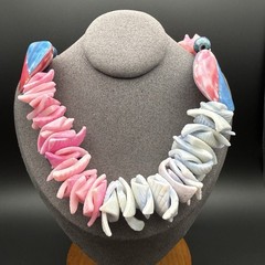Vintage Shell Necklace Chunky Pink Blue Dyed Shell Beads Bold Beach Statement