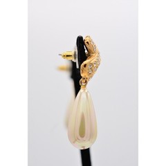 Roman Vintage Dangle Earrings Rhinestone Crystal X Faux Pearl Gold Tone BinAG
