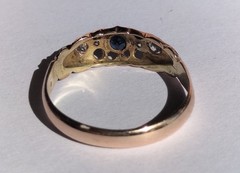 Antique 1910 Handmade Gold Ring w/ Blue Sapphire and 4x Zircons Q (18.19mm) 1.8g