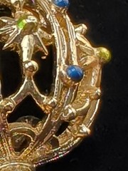 Vintage Gold Tone Enamel Green Christmas Ornament & Bow Brooch Pin 2.5 inches