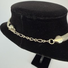 Vintage Silver Tone Brutalist Bib Statement Necklace Hammered Herringbone