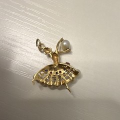 Vintage 14k Yellow Gold Ballerina Dancer Charm with Pearls and Gemstones