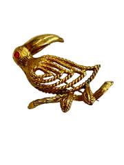 Rare Vintage Designer Edlee Goldplate Filigree Macaw Parrot Bird Brooch Pin