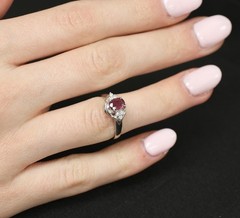 Vintage 0.68ct Intense Red Ruby & 0.08ct Diamond Platinum Handmade Ring Size 5