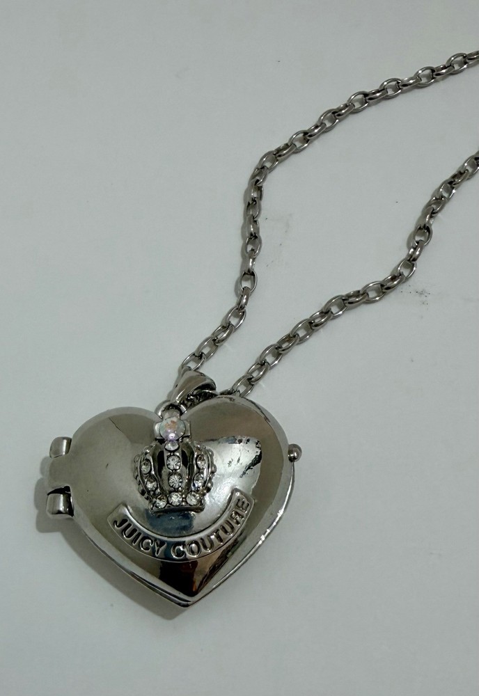 Vintage Juicy Couture silver puffy heart locket necklace