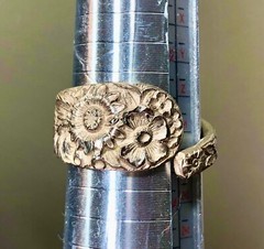 ANTIQUE STERLING SPOON BYPASS RING STUNNING DEEPLY ETCHED FLORAL PATTERN SIZE 13