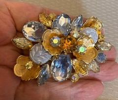Vintage Juliana Periwinkle Blue AB Rhinestone Brooch Goldtone D&E Book Piece 3″