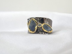 Brutalist Sterling Silver 925 Raw Natural Sapphire Modernist Size 9 Ring