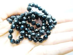 Gorgeous LaVintage Faceted Black Glass Art Deco Rhinestone Necklace 36″