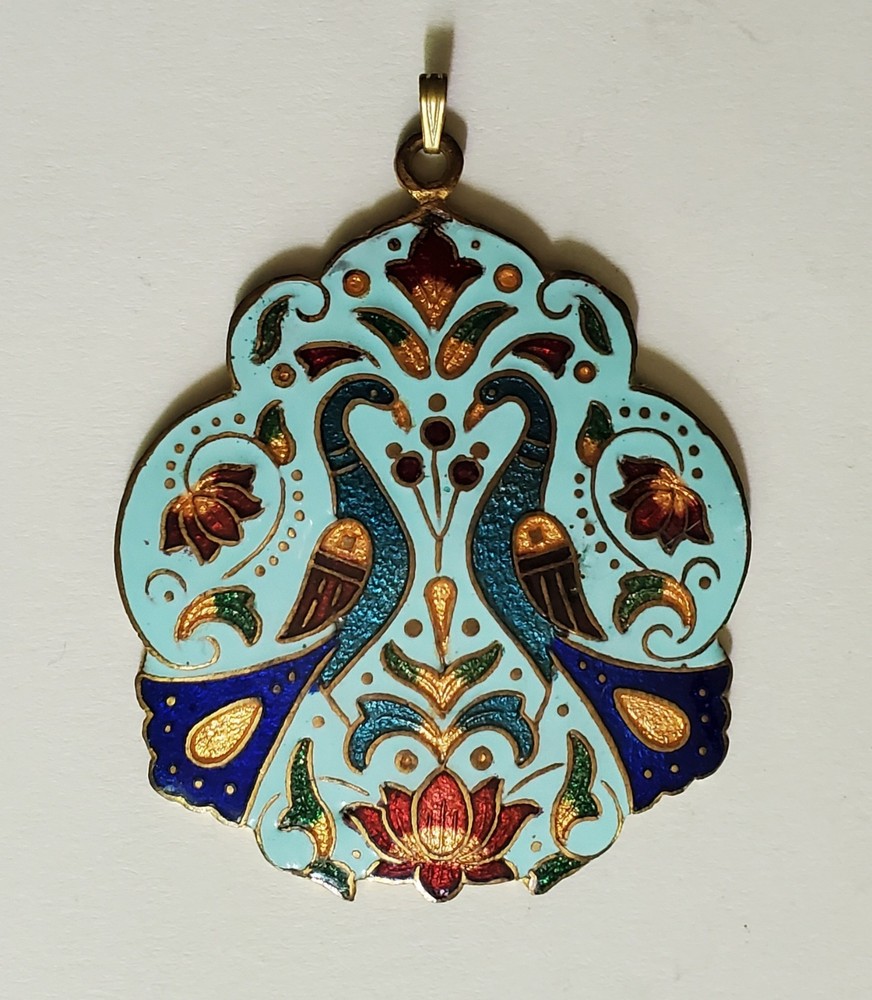 Vintage enameled peacock colorful cloisonne pendant