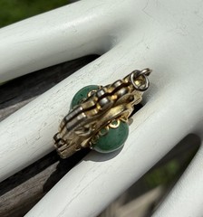 Vintage Faux Jade Necklace Pendant Double Sided Goldtone
