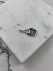 Vintage 925 Sterling Silver Purple Abalone Teardrop Minimal Pendant