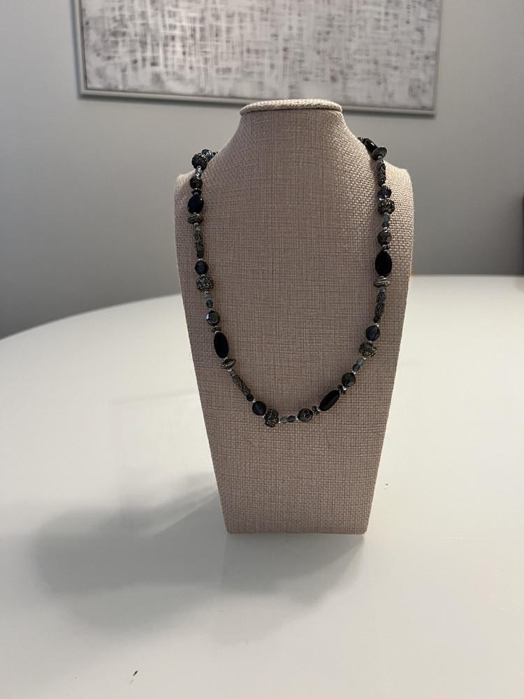 Vintage Cookie Lee Blue & Silver Beaded Lobster Claw Necklace