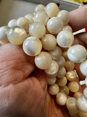 Vintage Hand Knotted Mother of Pearl Bead Necklace 30 Inch Long Strand MOP Shell