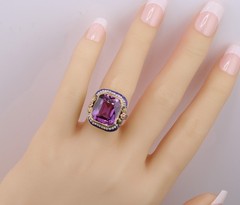 Spectacular Antique 14K Pink Sapphire and Enamel Ring 8.8 Grams Size 7-1/4