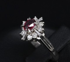 Fine 0.37ct Natural Ruby & 0.24ct Diamond Platinum Cross Cluster Ring Size 3