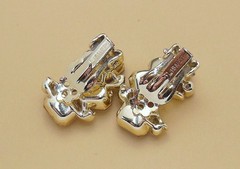 Vintage LISNER Light Topaz Faceted Emerald Cut Glass AB RS Clip On Earrings