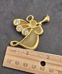 Lauren Conrad Angel Blowing Horn Brooch Pin Goldtone Glass Crystal Stones Signed