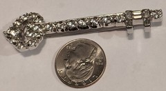 Vintage RARE Jomaz Rhinestone Key Brooch Pin Skeleton Large Signed