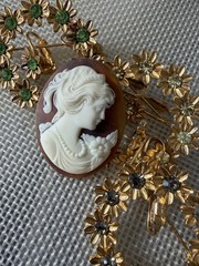 1970-80’s Purchased Cameo Fantastic Detailed Japan Crafting Jewelry 1.5” pearls