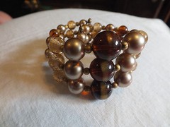 Beautiful Wrap Bracelet Amber Gold Beads 1 7/8 Inch Widest Point NICE