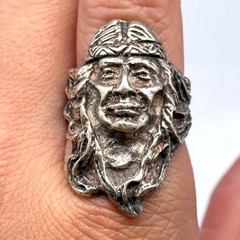 Vintage Cameo Native American Figure Silver Dimensional Ring Size 9.75