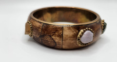 Vintage Brass and Bone with gemstones Bangle bracelet