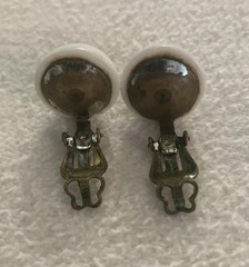 Vintage White Domed Round Button Style Clip On Earrings, Made in Japan (065F)