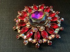 Juliana costume jewelry Red rhinestone pin, large at 3″