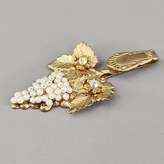 Vintage Artisan Pendant Clip Earrings Set Seed Pearl Grapes AB Repurposed