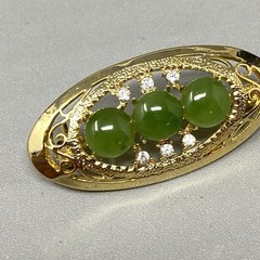 Stone Brooch Pin Green Gemstone Cabochons Gold Tone Filigree Glass Rhinestones