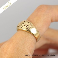 Ming’s Hawaii Bird in Plum Dome 14K Yellow Gold 10mm Ring Size 6.25