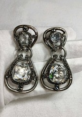 Lanvin Paris Gunmetal Color Clear Huge Crystal Drop Dangle Clip on Earrings