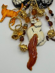 Lunch At The Ritz Cat Rhinestone Enamel Dangle Brooch