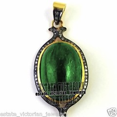 Vintage 1.07ctw Rose Cut Diamond Emerald Studded Silver Gorgeous Pendant Jewelry