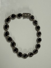 FAS Sterling Silver Oval Black Obsidian 7.5” Tennis Bracelet 925 Modernist