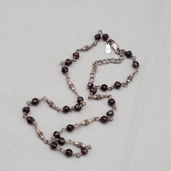 Vintage Silpada Dainty Sterling Silver Faceted Garnet Bead Necklace 16″-18″