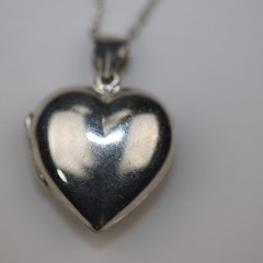 Puffy Heart Locket Pendant Necklace Sterling Silver