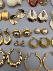 Vintage 1980s Pierced Earring Lot Gold Tone 45 Pairs Monet Trifari