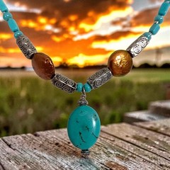 Turquoise Beaded Necklace Blue Howlite Nuggets Silver Tone Western Southwestern