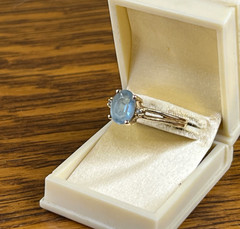 14k Natural Sky Blue Topaz Feather Mineral Inclusions 1960’s 14K Gold Ring 2.51g