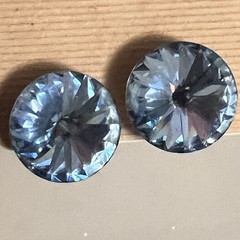 Vtg Weiss sky Blue Rivoli Rhinestone Silver-tone Earrings Clip On Round Bling!