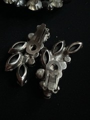Vintage Juliana Delizza Elster Brooch Earrings set Smoky Hematite Rhinestone