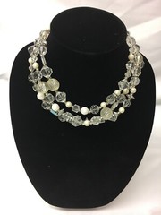 Vintage Roxsann chunky white clear beaded multi strand necklace jewelry