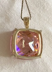 Stunning Large Cushion Cut PINK CZ & Sterling Silver 925 18” Box Chain Necklace