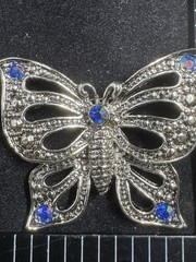 AAi Silvertone Butterfly Brooch/Pin Blue Rhinestones 1.5″ Vintage